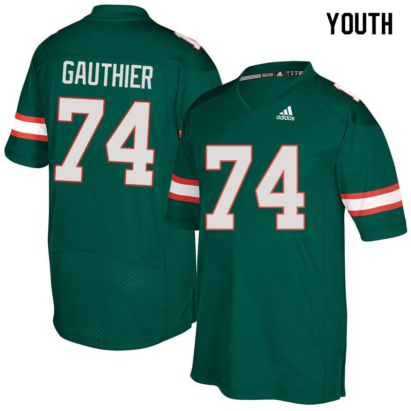 Youth Miami Hurricanes #74 Tyler Gauthier College Football Jerseys Sale-Green